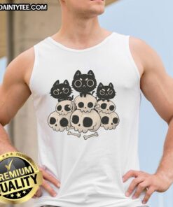 Alt Text: Cute death gang cat skulls tank top featuring playful cat designs and edgy skull graphics for a trendy look.