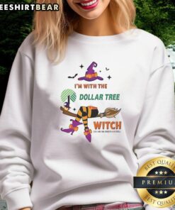 Cute Dollar Tree 'I'm With The Witch, She Has Me Under Her Spell' Halloween sweatshirt featuring spooky graphics.