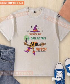 Cute Halloween washed t-shirt featuring a witch with the phrase 'I'm with the witch, she has me under her spell.'