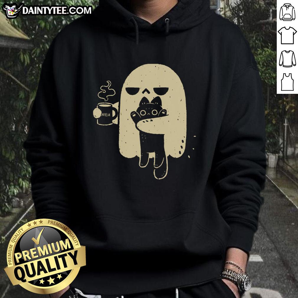 cute-ghost-holding-cat-hoodie Cute ghost holding a cat in a cozy hoodie, perfect for Halloween and pet lovers. Adorable spooky style!