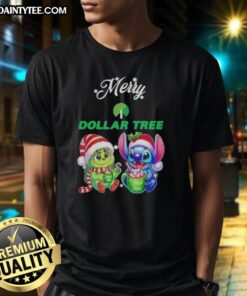 Alt Text: Cute Grinch and Stitch holiday t-shirt from Dollar Tree, perfect for Merry Christmas celebrations.