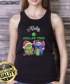 Cute Grinch and Stitch tank top from Dollar Tree, perfect for a Merry Christmas celebration.