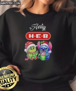 Cute Grinch And Stitch X H-E-B Merry Christmas T-Shirt - Image 5