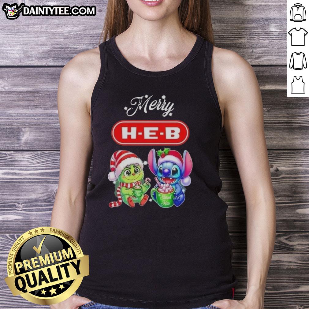 cute-grinch-and-stitch-x-h-e-b-merry-christmas-tank-top Alt Text: Cute Grinch and Stitch X H-E-B Merry Christmas tank top featuring festive designs for holiday cheer.