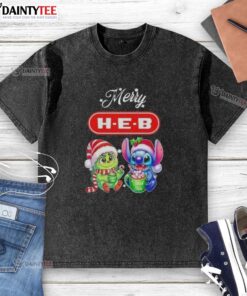 Cute Grinch And Stitch X H-E-B Merry Christmas T-Shirt - Image 6