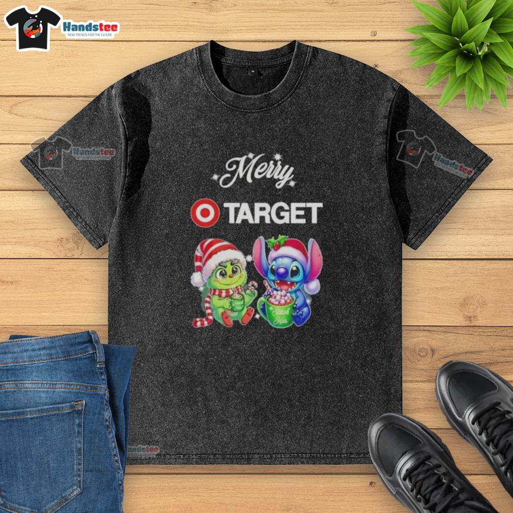 cute-grinch-and-stitch-x-target-merry-christmas-washed-t-shirt Alt Text: Cute Grinch and Stitch X Target Merry Christmas washed t-shirt featuring festive graphics and a cozy design.