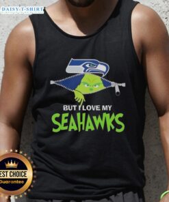 Cute Grinch design on a tank top, showcasing love for Seattle Seahawks football. Perfect for fans!