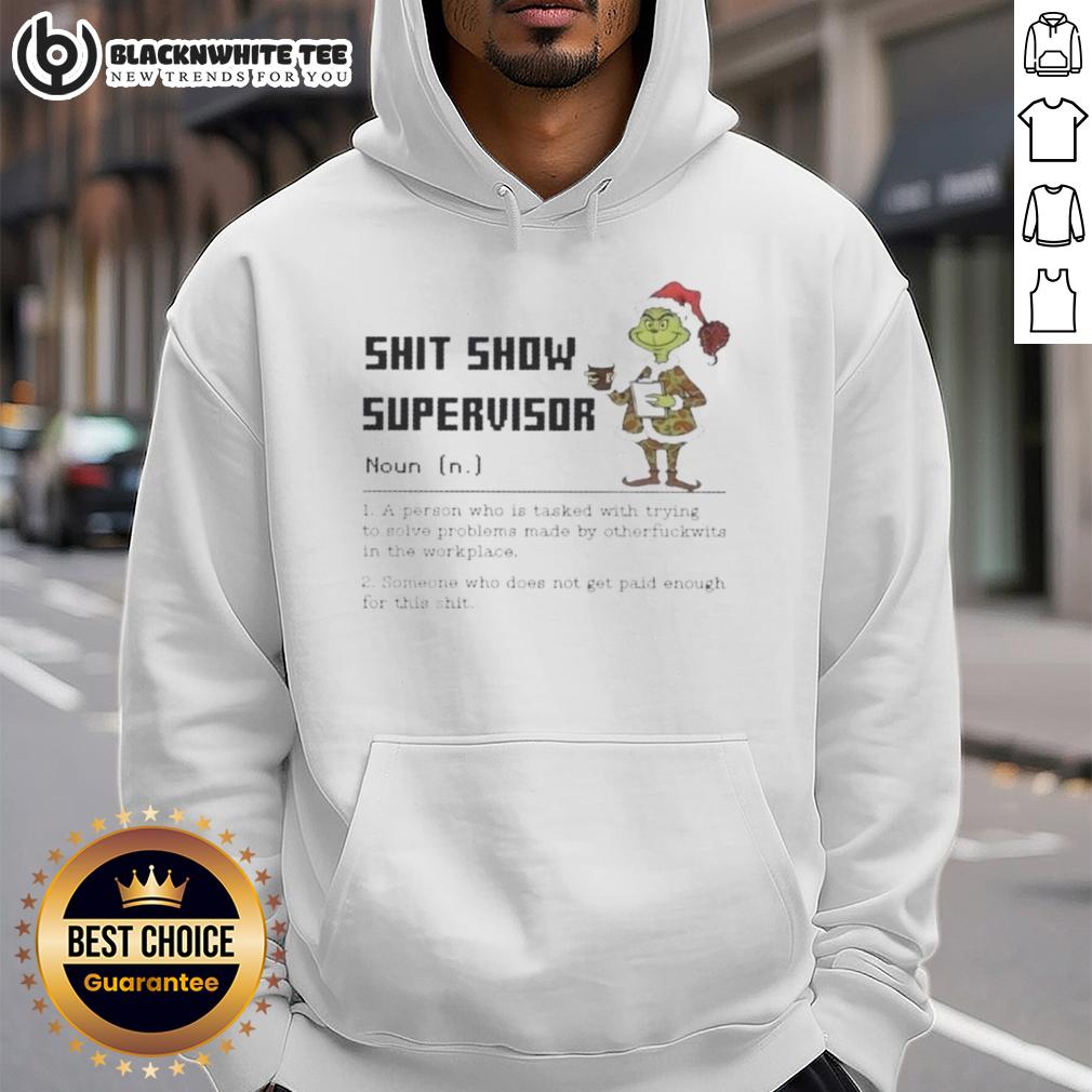 Cute Grinch Shit Show Supervisor Noun Merry Christmas Hoodie Alt Text: Cute Grinch Shit Show Supervisor hoodie for Merry Christmas, featuring festive design and vibrant colors.