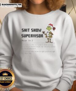 Alt Text: Cute Grinch Shit Show Supervisor sweatshirt featuring festive design, perfect for Merry Christmas celebrations.