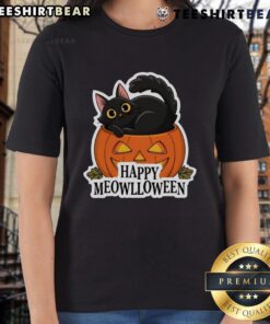 Adorable cat in a Halloween costume on a tee, perfect for Halloween celebrations. Cute Happy Meowlloween design.