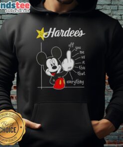 Alt Text: Cute Hardee's x Mickey Fluff Off hoodie featuring vibrant colors and playful design for a stylish casual look.