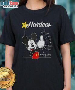 Adorable Hardees x Mickey Fluff Off Ladies Tee featuring playful graphics and vibrant colors for a fun casual look.