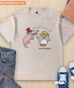 Alt Text: Cute Horibex 2025 cartoon design on a washed t-shirt, perfect for casual outfits and animal lovers.