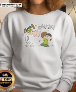 Alt Text: Cute Peanuts Lucy van Pelt Aaugh sweatshirt featuring vibrant colors and playful design for cozy casual wear.