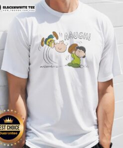 Alt Text: Cute Peanuts Lucy Van Pelt Aaugh T-Shirt featuring Lucy's iconic expression and vibrant colors, perfect for fans.