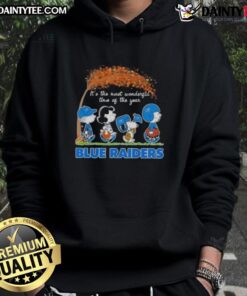 Alt Text: Cute Peanuts Snoopy and Friends Blue Raiders hoodie, perfect for the most wonderful time of the year.