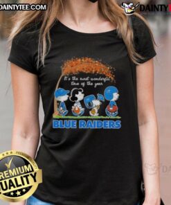Alt Text: Cute Peanuts Snoopy and friends on a blue tee, perfect for celebrating the most wonderful time of the year.