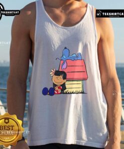 Cute Peanuts Snoopy X Stitch tank top featuring 'It Means Nobody Gets Left Behind' design for fans and collectors.