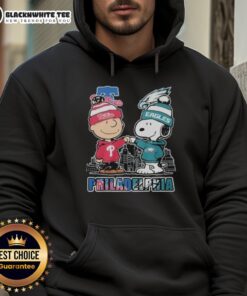 Cute Philadelphia Phillies and Eagles 75th Anniversary Peanuts Snoopy Hoodie featuring vibrant graphics and a cozy design.