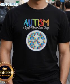 Alt Text: Cute Pittsburgh Steelers Autism Accept Understand Love T-Shirt design featuring vibrant colors and team logo.