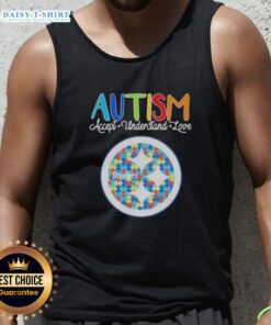 Alt Text: Cute Pittsburgh Steelers autism acceptance tank top promoting understanding and love, perfect for fans and advocates.