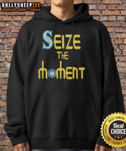 Alt Text: Cute Seize The Moment Seattle Mariners baseball logo hoodie, perfect for fans showing team spirit and style.