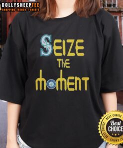 Alt Text: Cute Seattle Mariners baseball logo on a ladies tee, perfect for fans to seize the moment at games and events.