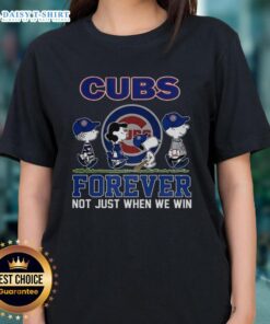 Cute Snoopy and friends Chicago Cubs Forever tee for baseball lovers, perfect for ladies who support their team.