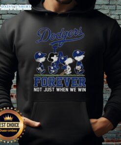 Alt Text: Cute Snoopy and Friends hoodie featuring Los Angeles Dodgers design, perfect for baseball lovers and fans.