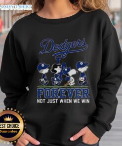 Alt Text: Cute Snoopy and Friends sweatshirt for baseball lovers, featuring Los Angeles Dodgers Forever design.