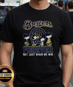 Alt Text: Cute Snoopy and Friends X Milwaukee Brewers 'Forever Not Just When We Win' baseball lovers T-shirt design