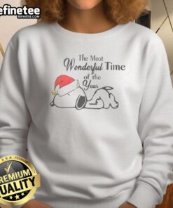 Cute Snoopy Christmas Hat sweatshirt featuring 'The Most Wonderful Time of the Year' design for festive holiday wear.