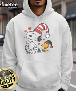 Alt Text: Cute Snoopy and Woodstock Christmas love hoodie featuring festive designs perfect for holiday celebrations.