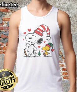 Cute Snoopy and Woodstock Christmas love tank top featuring festive graphics and vibrant colors for holiday cheer.