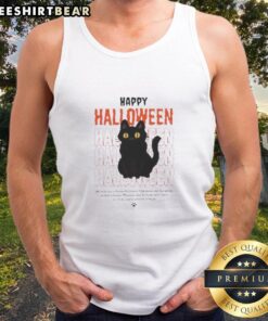 Alt Text: Cute spooky black cat graphic on Halloween vibes tank top, perfect for festive fall celebrations and cat lovers.