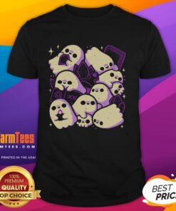 Alt Text: Cute spooky cute ghosts and witchcraft t-shirt featuring playful ghost designs and witch elements for Halloween fun.