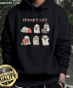 Cute spooky life ghost hoodie featuring a playful design for cat lovers who enjoy sleep, work, and relaxation.