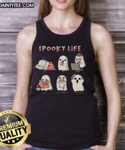 Adorable spooky tank top featuring a ghost design, perfect for cat lovers who enjoy sleep, work, and relaxation.