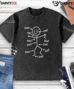 Alt Text: Cute stickman character saying 'Ow Ow Ow' on a washed T-shirt, perfect for casual wear and playful style.