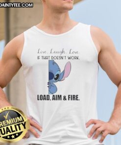 Adorable tank top featuring 'Live Laugh Love' and 'Load Aim Fire' slogans, perfect for casual wear and fun outings.