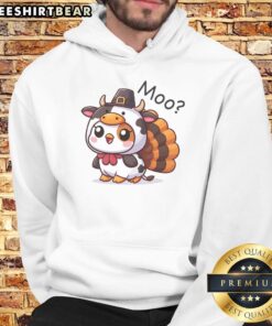 Alt Text: Adorable Cute Turkey Cow Moo Funny Thanksgiving Hoodie featuring a playful design for holiday festivities.