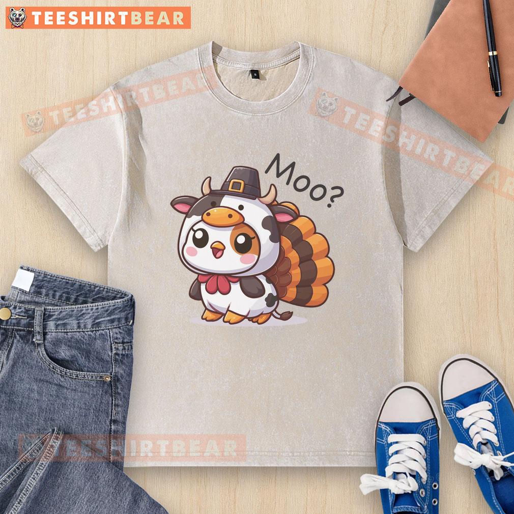 Cute Turkey Cow Moo Funny Thanksgiving Washed T Shirt Cute turkey and cow graphic on a funny Thanksgiving washed t-shirt, perfect for holiday celebrations.