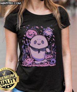 Adorable underwater Halloween ladies' tee featuring trick-or-treat designs, perfect for festive celebrations.