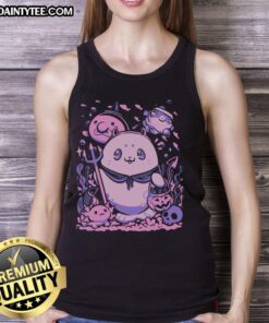 Alt Text: Cute underwater trick-or-treat Halloween tank top featuring playful sea creatures and festive colors for a fun look.