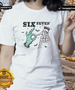 Funny Halloween meme featuring a witch with skeleton hands on a ladies' tee, perfect for spooky season style.