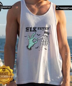 Funny Halloween tank top featuring a witch skeleton with hands, perfect for spooky season memes and festive outfits.