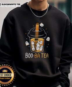 Funny Boo Ba Tea Halloween ghost boba tea sweatshirt featuring a playful ghost and vibrant colors for festive vibes.