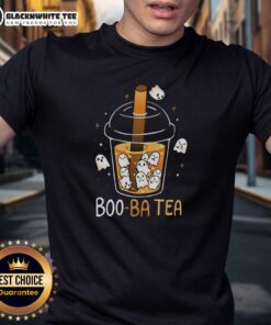 Funny Boo-Ba Tea Halloween Ghost Boba Tea T-Shirt featuring a playful ghost design with boba tea, perfect for Halloween festivities.