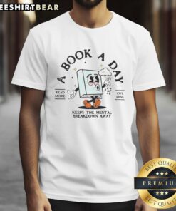 Funny Bookish Mental Health Book A Day retro t-shirt design featuring playful reading graphics and vibrant colors.