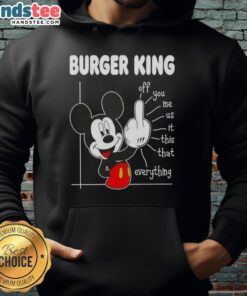 Funny Burger King x Mickey Fluff Off hoodie featuring playful graphics and vibrant colors, perfect for casual wear.